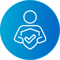 Person with shield and checkmark icon.