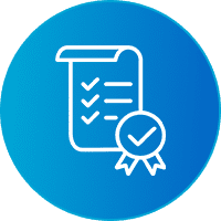 Checklist with a ribbon icon on blue.