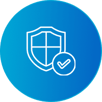 Shield and checkmark icon on blue background.