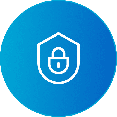 Security padlock icon on blue background.