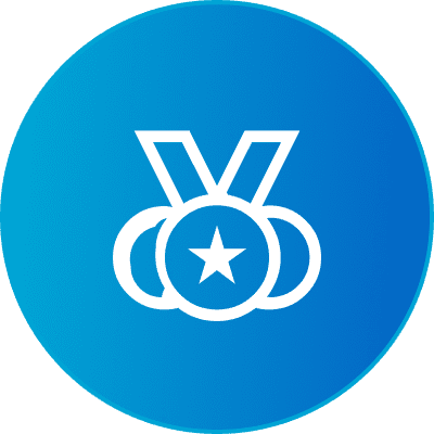 Three medals icon with star on blue.