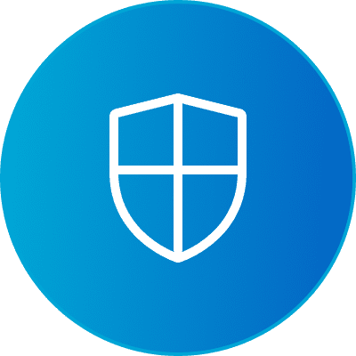 Shield icon on blue gradient circle.